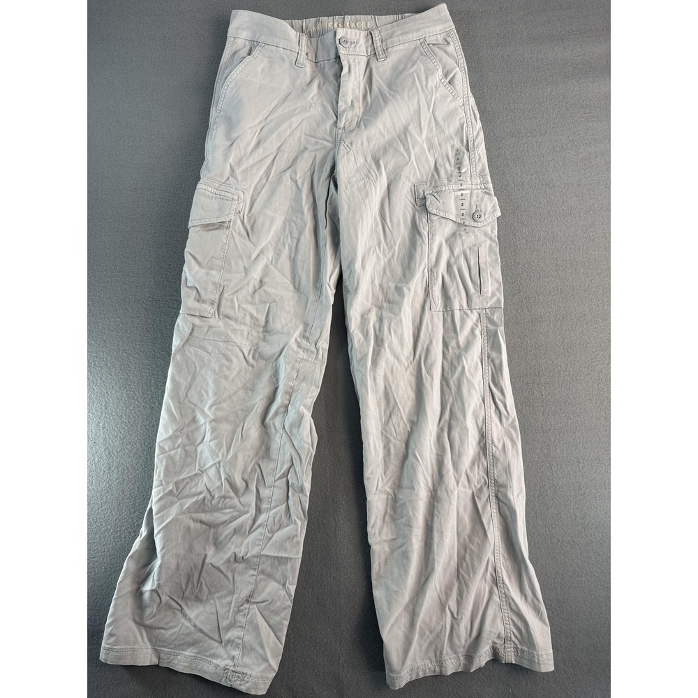 American Eagle Outfitters Pants Womens 2 Gray Cargo Mid Rise Wide Leg Baggy NWOT